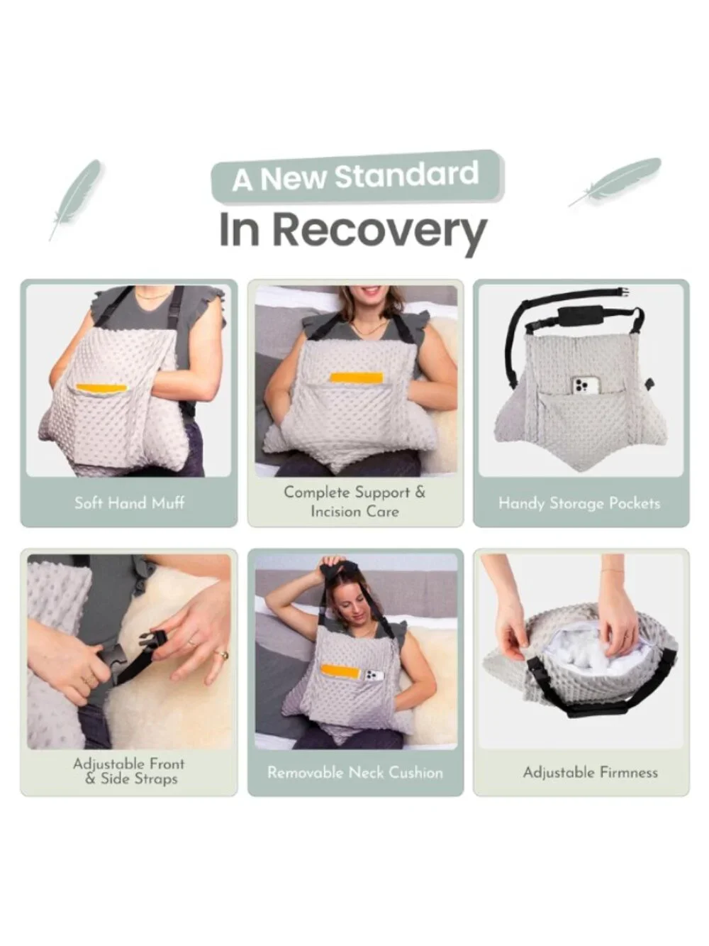 Abdominal Surgery Recovery Support Pillow with Pockets & Straps